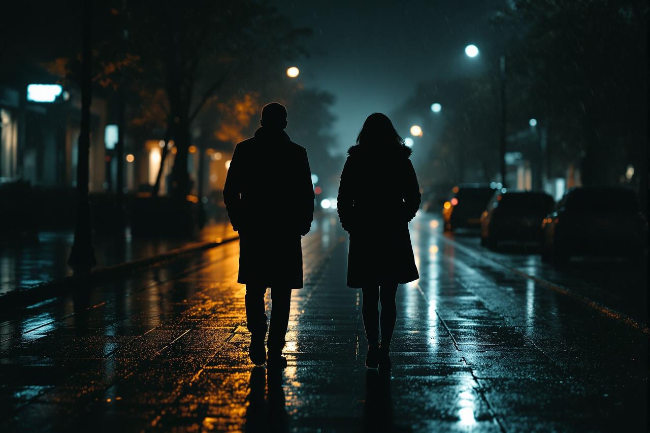 某对明星夫妻被曝已分居半年,双方工作室均保持沉默 雨夜街头两个人影朝相反方向走去,暗示明星夫妻分居